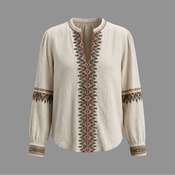 Xirena Mina Long Sleeve V-Neck Gauze Embroidered Top XS NWT ($288)